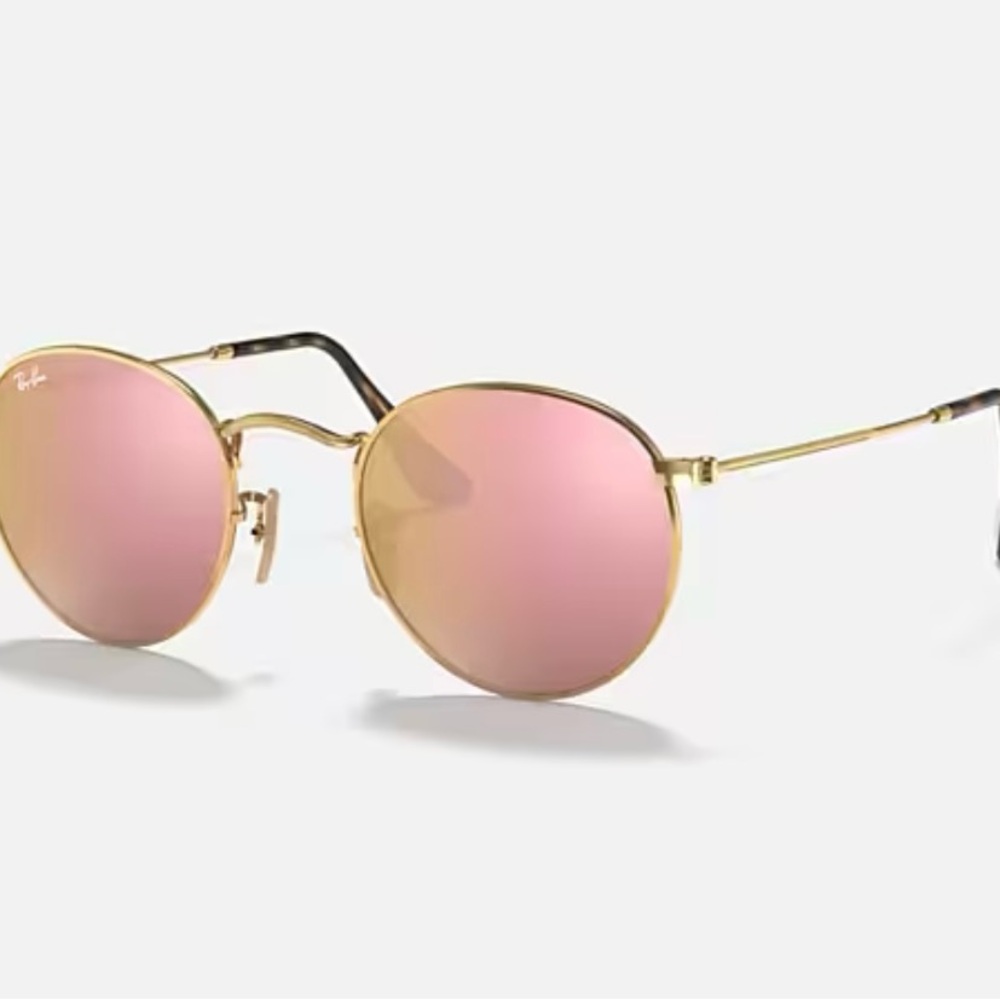 Ray-Ban Round Flat Lenses Gold/ pink